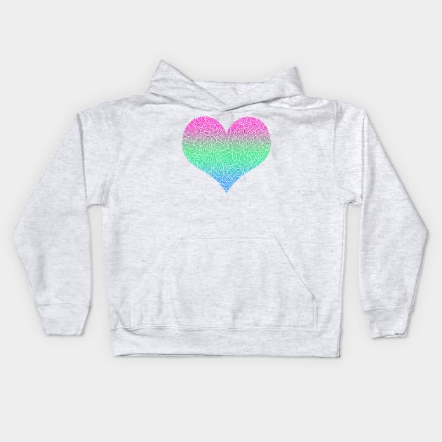 Ombré polysexuality colours and white swirls doodles heart Kids Hoodie by Savousepate